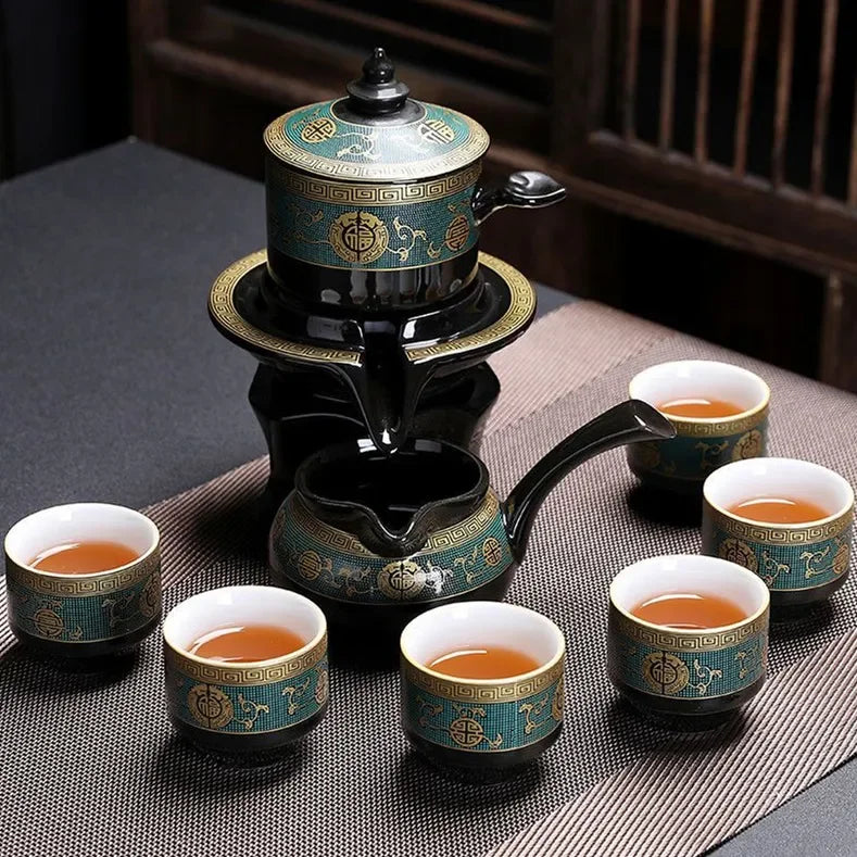 8 piece kung fu tea set Chinese tea set high-end automatic bone china teapot and tea cup set travel  for 6 people