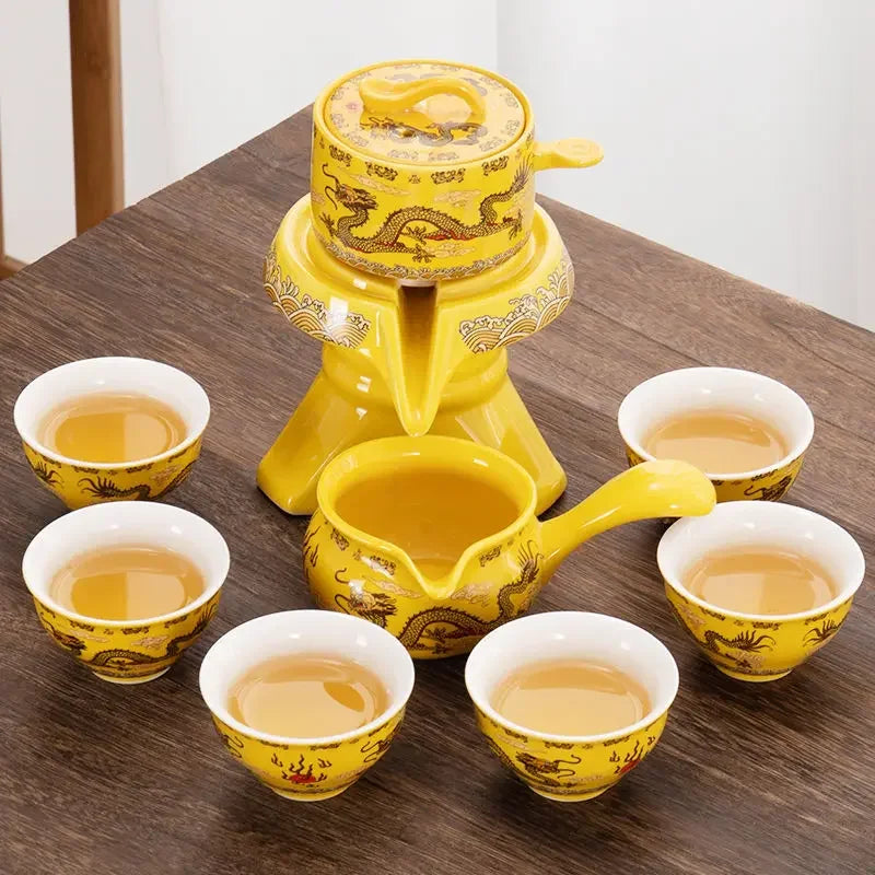 8 piece kung fu tea set Chinese tea set high-end automatic bone china teapot and tea cup set travel  for 6 people