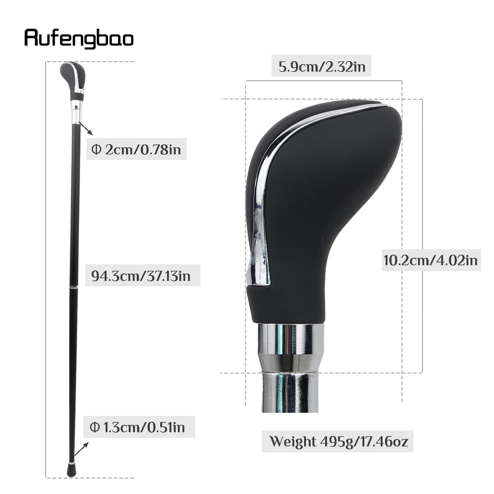 Black Leather Silver Decorative Stick - 36" Vintage-Inspired Cane for Cosplay, Steampunk, and Costume Parties
