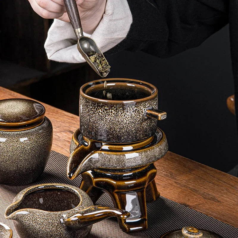 8 piece kung fu tea set Chinese tea set high-end automatic bone china teapot and tea cup set travel  for 6 people