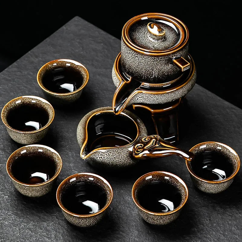 8 piece kung fu tea set Chinese tea set high-end automatic bone china teapot and tea cup set travel  for 6 people