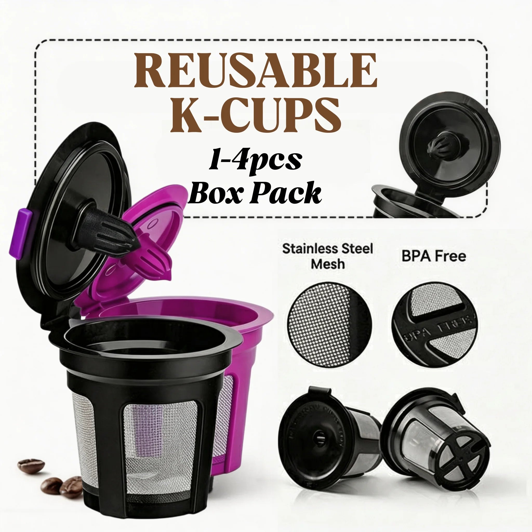1/4Pack Reusable Coffee Pods Capsules Adapter Stainless Steel Mesh K Cups Espresso