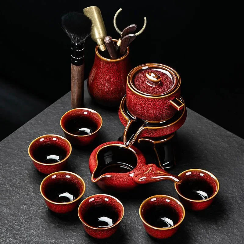 8 piece kung fu tea set Chinese tea set high-end automatic bone china teapot and tea cup set travel  for 6 people