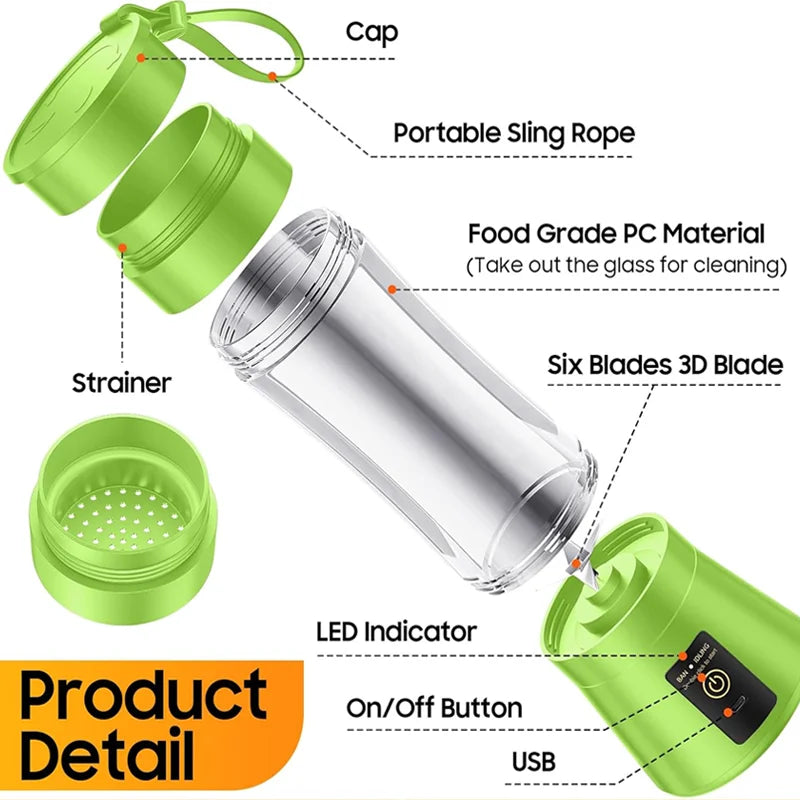 Portable Mini Blender Juice Maker USB Charging Residue Free Fresh Juice Healthy Milkshake Mini Juicer Suitable for Outdoor Use