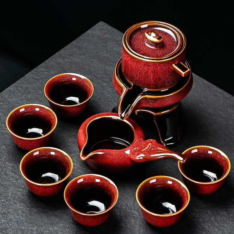 8 piece kung fu tea set Chinese tea set high-end automatic bone china teapot and tea cup set travel  for 6 people