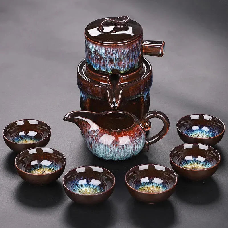 8 piece kung fu tea set Chinese tea set high-end automatic bone china teapot and tea cup set travel  for 6 people