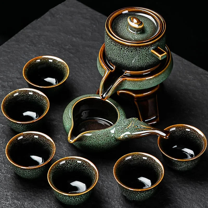 8 piece kung fu tea set Chinese tea set high-end automatic bone china teapot and tea cup set travel  for 6 people