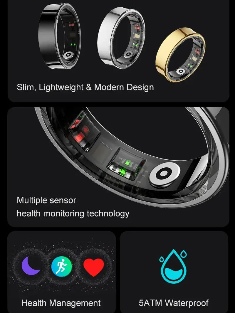 R09 Smart Ring Men Women with Charging Case Heart Rate Blood Oxygen 5ATM
