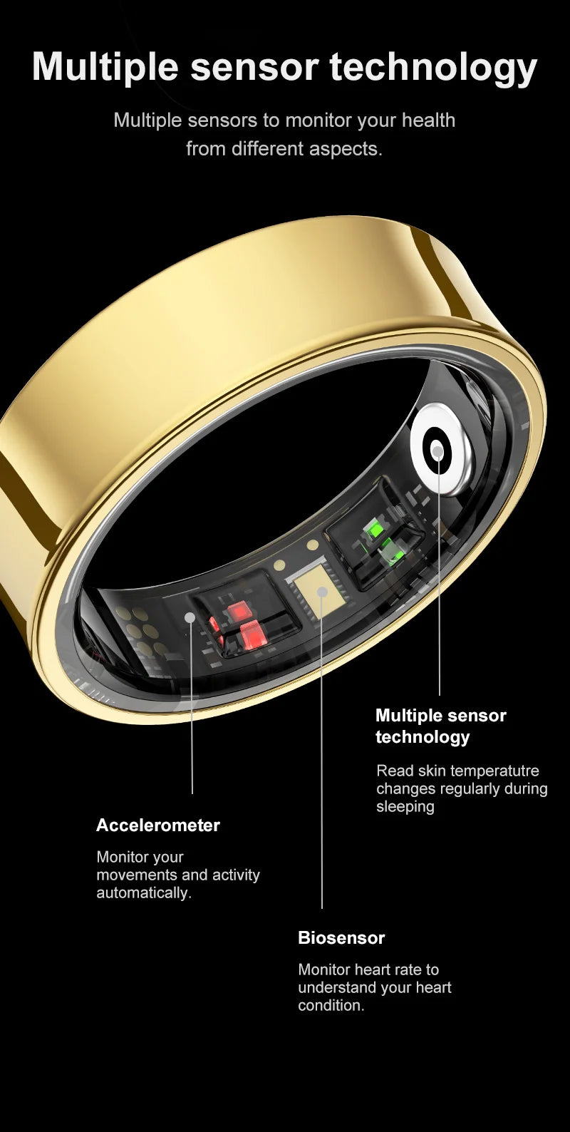 R09 Smart Ring Men Women with Charging Case Heart Rate Blood Oxygen 5ATM