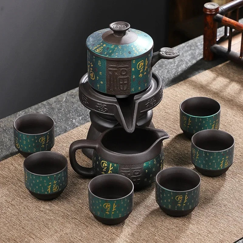 8 piece kung fu tea set Chinese tea set high-end automatic bone china teapot and tea cup set travel  for 6 people